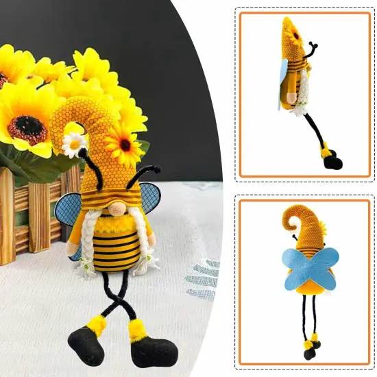 Spring Decorations for Home - Honey Bumble Bee Sunflower Plush Gnomes with Dangling Leg - Bee Decorations {5}