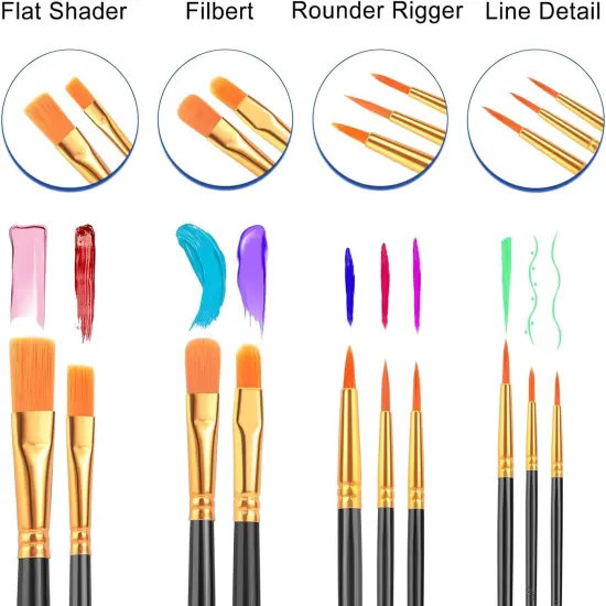 Acrylic Paint Brushes Set, 24 Packs / 240 Pcs Watercolor Brushes,Nylon Brush Head, for Oil Painting, Gouache, Face,Ceramics etc, Kid's and Adults Painting Arts and Crafts Sets.(Black) {3}