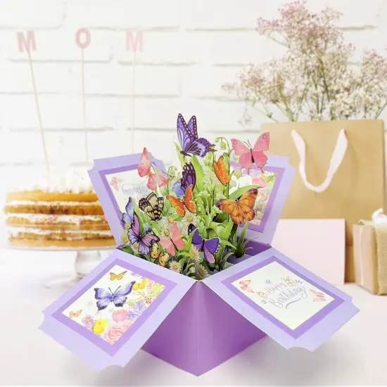 Wrapables 3D Pop Up Floral Greeting Card, Flower Bouquet Card for Birthdays, Butterflies {5}