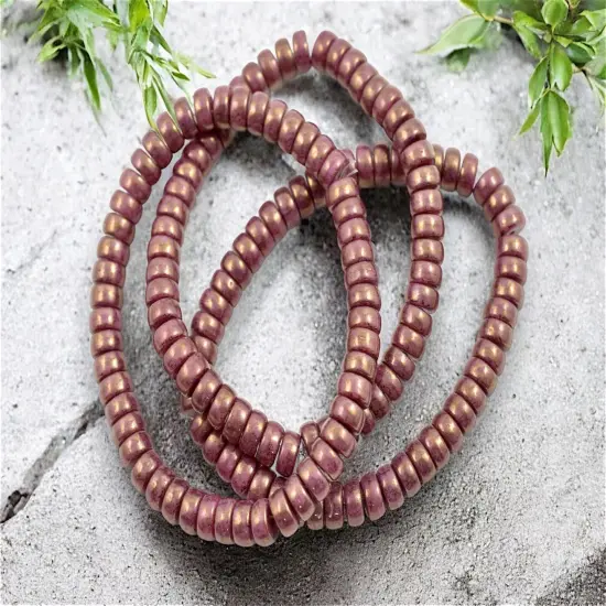 *50* 6x3mm Gold Washed Opaque Dusty Rose Pink Heishi Beads {3}