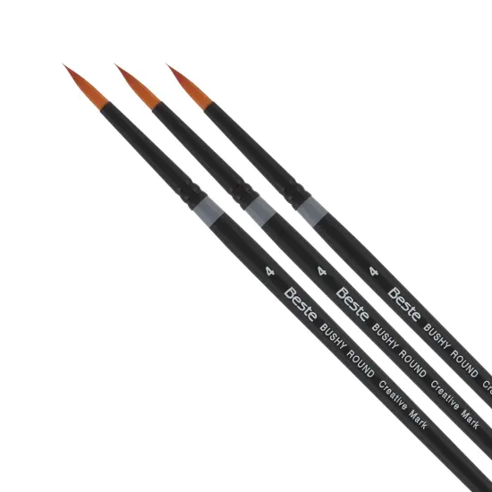 Creative Mark Beste Golden Taklon Bushy Round #4 - 3 Pack Artist Paint Brush, Professional Watercolor Brushes, For Acrylic Painting, Short Handle, Sharp Edges, Hand-Tied & Shaped {1}