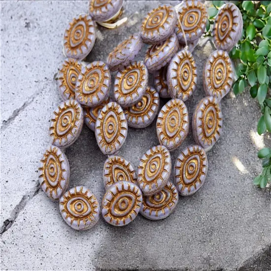 *10* 14x11mm Gold Washed Opaque Purple Mystic Eye Beads {3}