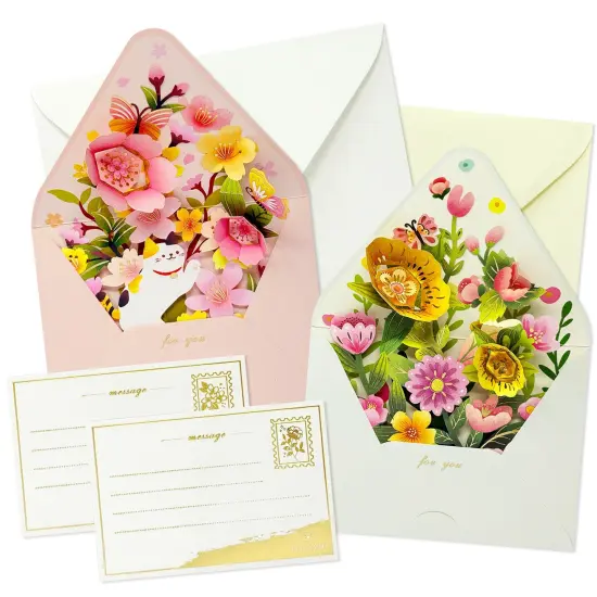 Wrapables 3D Pop Up Floral Greeting Card, Flower Bouquet Card for Mother's Day, Birthday, Anniversary, All Occasions, (Set of 2) Floral Bloom {1}