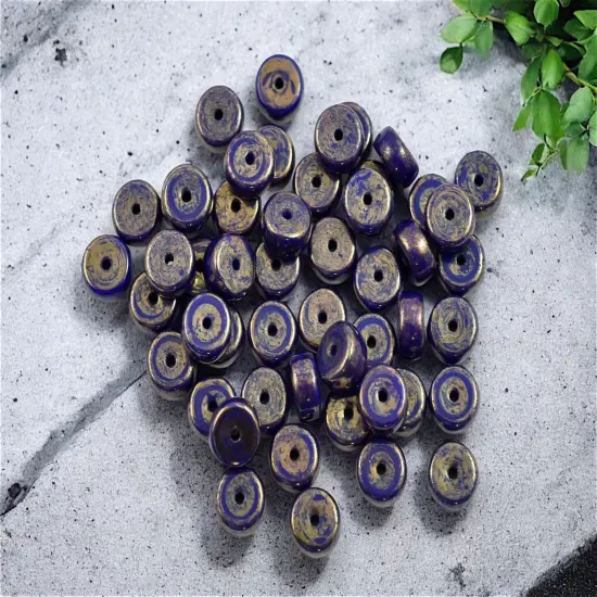 *50* 6x3mm Gold Lustered Opaque Indigo Heishi Beads {2}