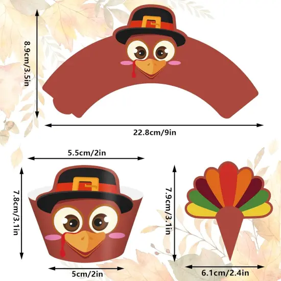 48Pcs Thanksgiving Cupcake Wrappers & Toppers Set {2}