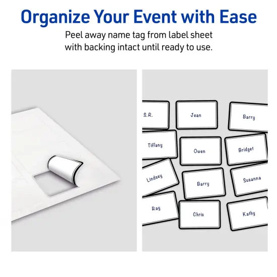 Avery® Printable Rectangle Adhesive Name Tags, Double Black Border Design, 2-1/3" x 3-3/8", Matte White Removable Name Tags, Laser/Inkjet, 80 Total, Great for Name Badges {6}