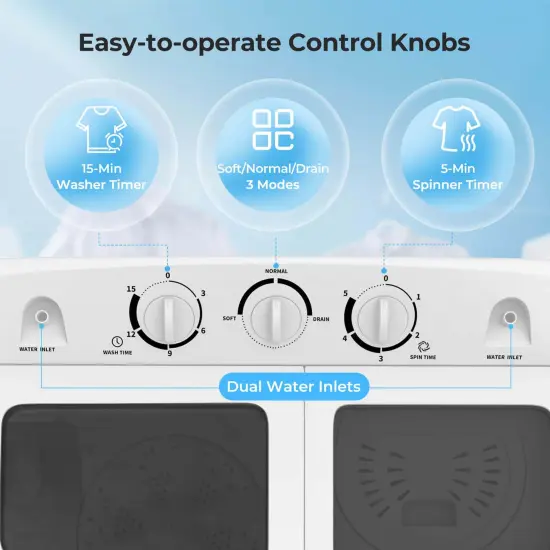 Costway Portable Washing Machine Twin Tub Compact Laundry Washer with 20 lbs Capacity {6}