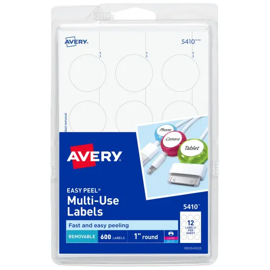 Avery Removable Multiuse Labels, Removable Adhesive, 1" Diameter, 600 Labels (5410) - 18 Pack {1}