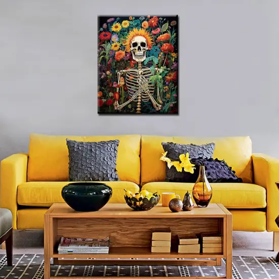 Day of The Dead Paint by Numbers for Adults Beginner Graffitic Human Skeleton DIY Paintings Acrylic Paint Canvas Girls Bedroom Decor Skull Man Painting Kits Flowers Art 16x20 Inch （Frameless ） {4}