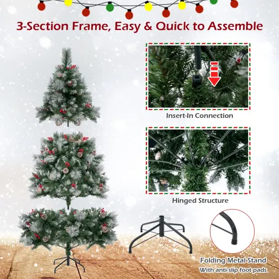 Costway 6 FT Pre-Lit Artificial Christmas Tree Hinged with Pine Needles 350 LED Lights {5}