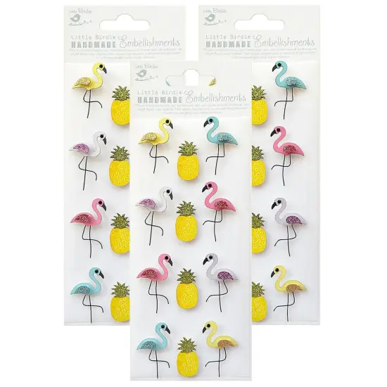 Pack of 3 - Little Birdie Glitter Embellishment 12/Pkg-Pelican & Pineapple {1}