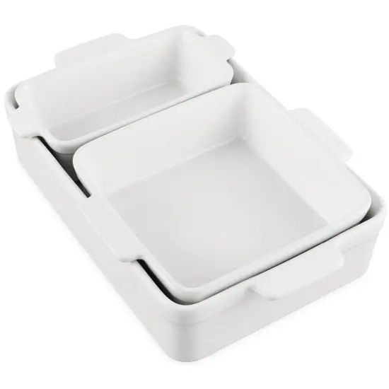 Best Choice Products Ceramic Bakeware Set of 3 Casserole, Loaf, and Square Dishes w/ Handles Vanilla Buttercream {1}