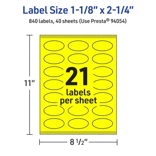 Avery Neon Yellow Paper Labels, 1-1/8" x 2-1/4" Oval {5}