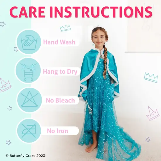 Butterfly Craze Snow Princess Kids Cape with Hood - A Gorgeous Ice Blue Children's Warm Winter Wrap Shawl Perfect for your Toddler's Adventure, Pretend Play & Dress up Costume, Cape Only, L 5-6yrs {5}