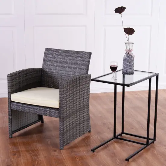 Coffee Side End Table with Glass Top and Sturdy Metal Frame {2}