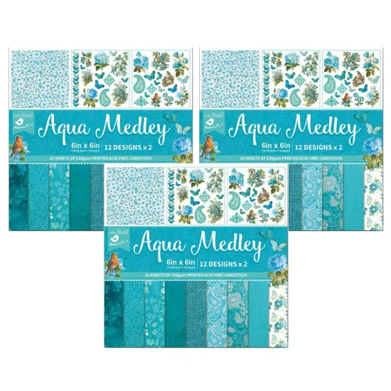 Pack of 3 - Little Birdie Cardstock 6"X6" 24/Pkg-Aqua Medley {1}
