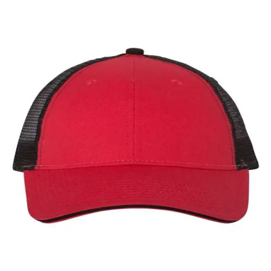 Valucap&reg; Sandwich Trucker Cap Stylish Comfortable Fit Red/ Black {1}
