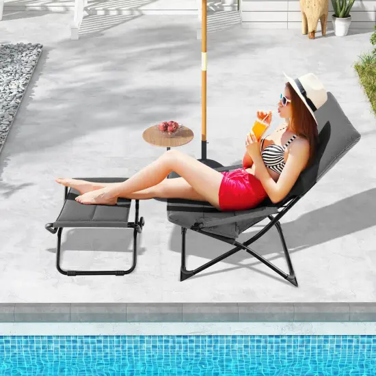 Costway Patio Folding Sling Chair with Ottoman Footrest & Removable Cushion Ottoman Set {6}