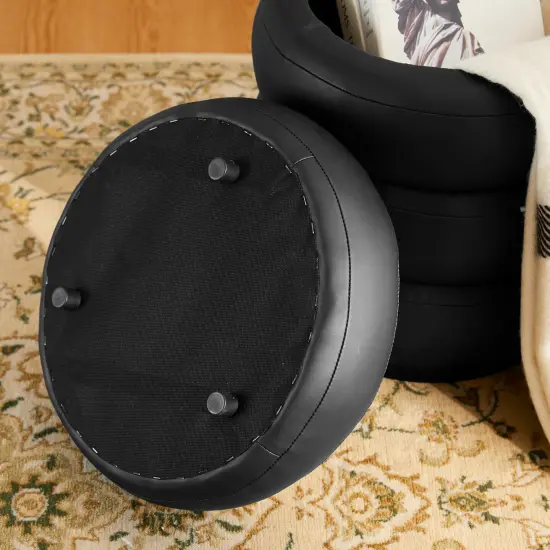 19.5"H Leather Upholstered Storage Ottoman or Accent Stool Black {5}