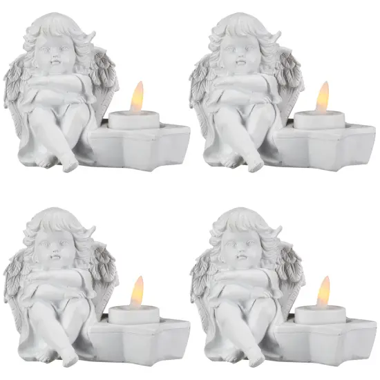 Northlight Cherub Angels Flameless Tealight Candle Holders - 5.5" - Set of 4 White {3}
