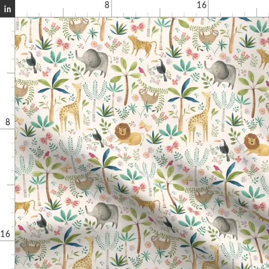 Various Fabrics by the Yard or Fat Quarter Jungle Safari Animals Nursery Kids Baby Cute Gender Neutral Beige Green Blue Lion Elephant Sloth Custom Printed Fabric by Spoonflower {2}