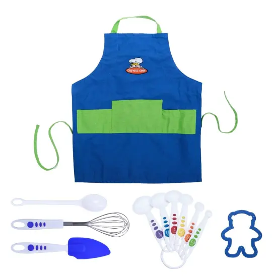 Curious Chef 11-Piece Blue and Green Chef's Kit for Kids, Includes Real Cooking and Baking Tools, Dishwasher Safe and Made with BPA-Free Plastic {1}