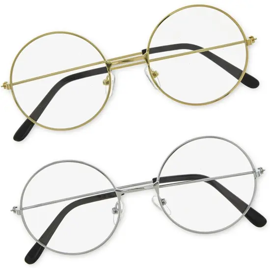 4 Pack Fake Round Wizard Glasses for Halloween Party Costumes Eyewear Accessories Favors, Gold and Silver {4}