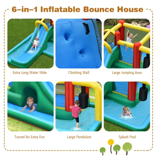 Costway Slide Water Park Climbing Bouncer Pendulum Tunnel Game without/with 735W Blower {5}
