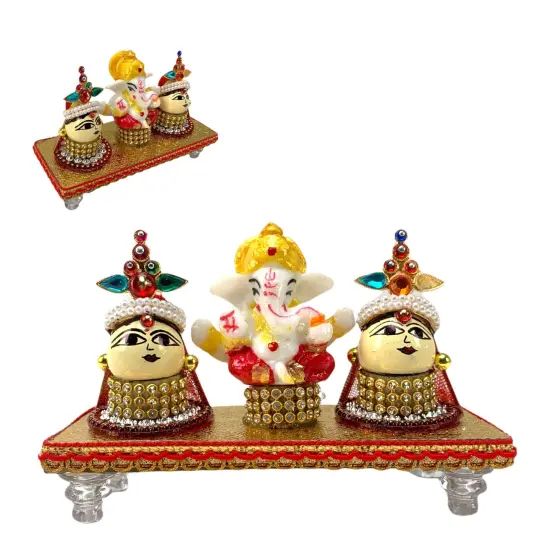Lord Ganesha with Riddhi Siddhi Goddess Riddhi Siddhi Set Spouse of Ganesha Spiritual Gift Idol Showpiece for Home Decoration and Car Dashboard Housewarming Pooja Diwali Favor {3}