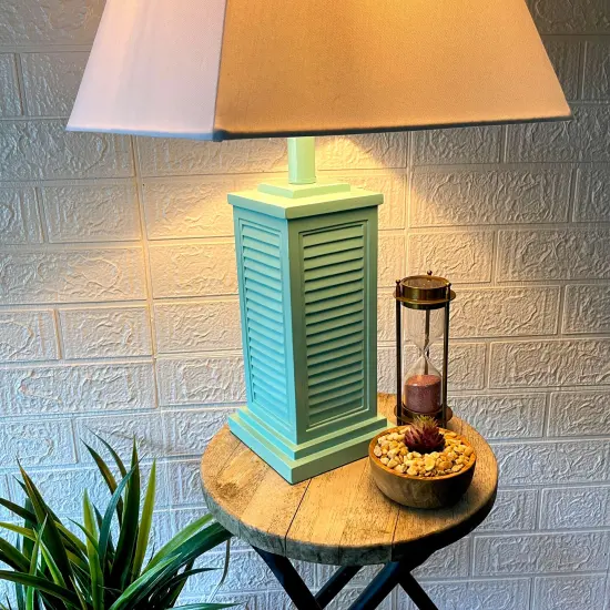 Seafoam Green Shutter Table Lamp 24in Glossy Base 120V 60W Coastal Decor {5}