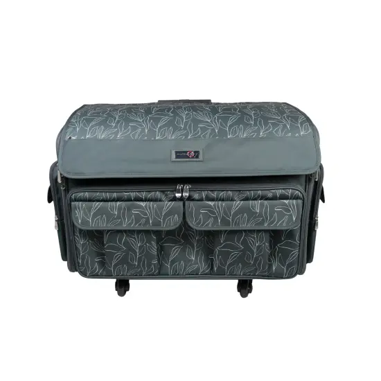Everything Mary XXL 4 Wheel Collapsible Rolling Sewing Machine Storage Case, Grey Floral {1}