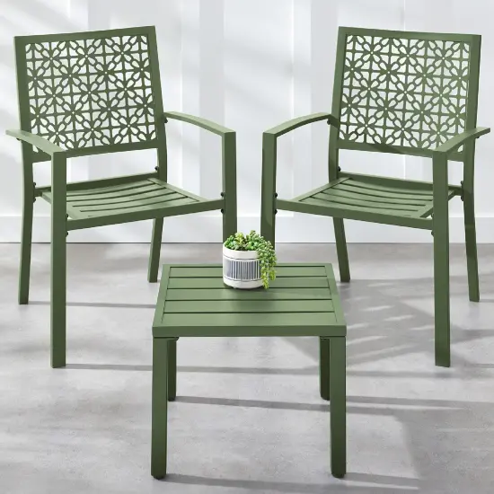 Best Choice Products 3-Piece Stackable Patio Bistro Set, Outdoor Chat Furniture w/ 2 Chairs, Table Sage Green {1}