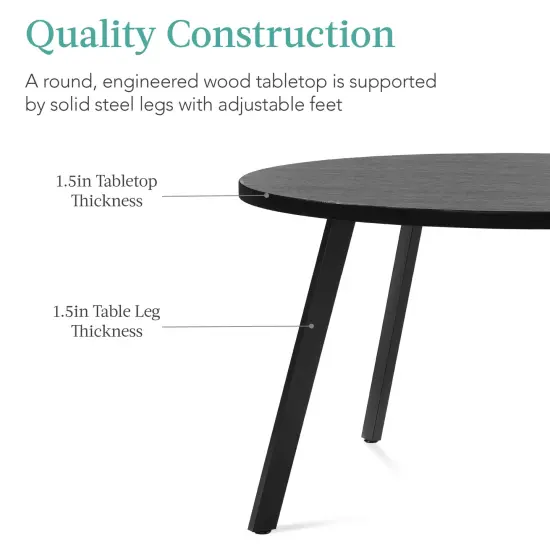 Best Choice Products 35.5in Mid-Century Modern Round Dining Table w/ Steel Legs, Adjustable Feet Black {5}