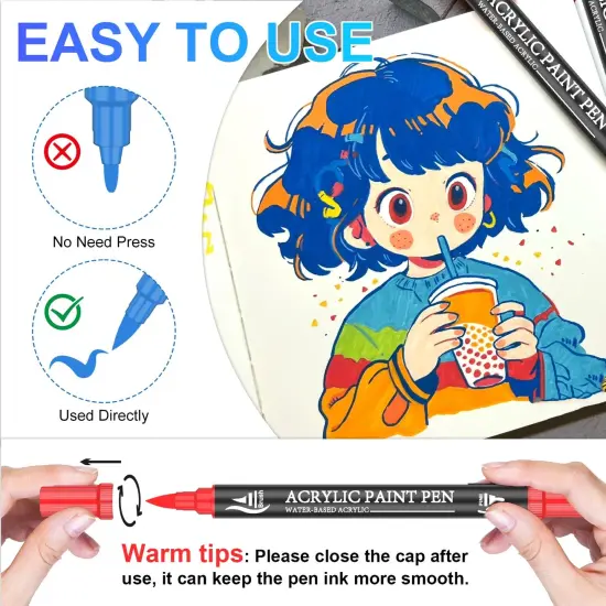 Acrylic Paint Pens, 50 Colors Dual Tip Markers with Fine and Brush Tip, Premium Marking Pens Set for Rock, Wood, Plastic, Fabric Painting and DIY Crafts {2}