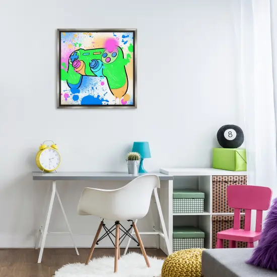Stupell Industries Splattered Game Controller Framed Floater Canvas Wall Art Design by Marcus Prime {2}