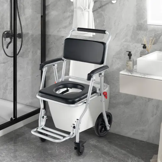 Costway 4-in-1 Bedside Commode Chair with Brakes, Bucket Footrest Padded Seat & Backrest {2}