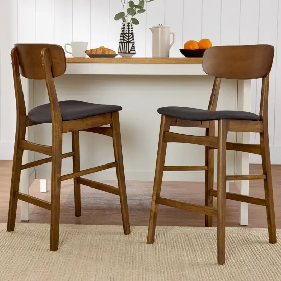 Best Choice Products 2-Piece Farmhouse Counter Height Bar Stool Set w/ Cushioned Seat, Wooden Backrest Walnut/Charcoal {2}