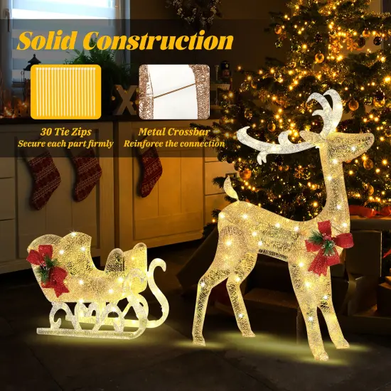 Costway Lighted Christmas Reindeer & Sleigh, Outdoor & Indoor Decoration W/ 100 Lights {6}