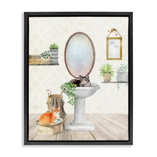 Stupell Industries Cats in Bathroom Scene Framed Floater Canvas Wall Art Design by Kim Allen {1}