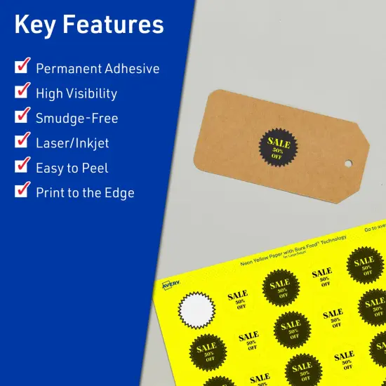 Avery Neon Yellow Paper Labels, 1" Starburst {2}