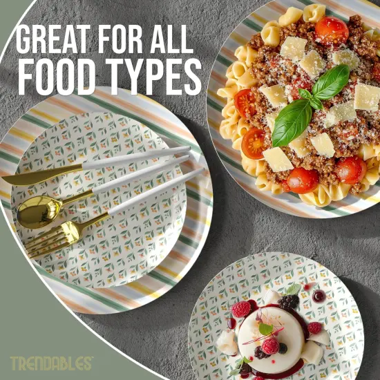 Earthtrends Heavy Duty Paper Plates for parties &ndash; Includes 8-Inch Paper Dessert Plates and 10-Inch Paper Dinner Plates &ndash; Disposable Floral Paper Plates for Parties, Weddings, Events, BBQs, Birthdays, Catering, Holidays &ndash; Elegant Tableware Set Folk {4}