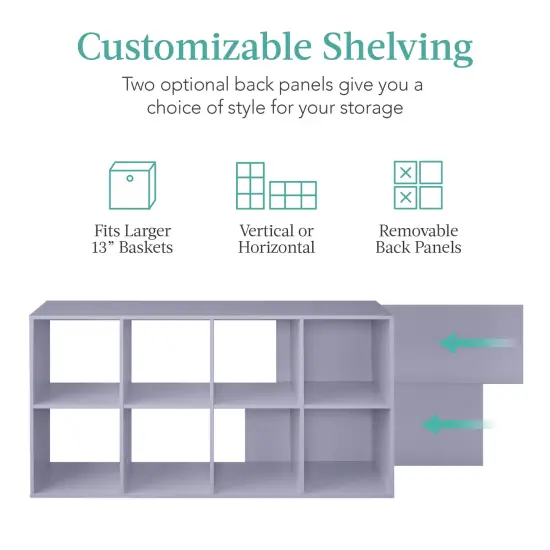 Best Choice Products 8-Cube Bookshelf, 13.5in Display Storage System, Organizer w/ Removable Back Panels Lavender {3}