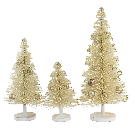 Cody Foster 16.5 Inch Snow Landen Tree Set Of 3 Christmas Decorative Tree Set , Christmas Decor Bottle Brush White Off-white {3}