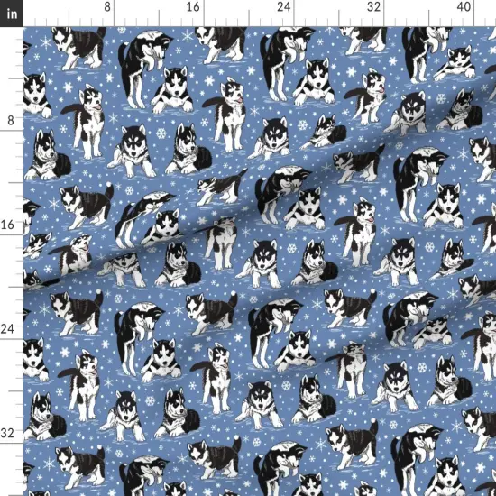 Various Fabrics by the Yard or Fat Quarter Husky Puppies Snowflakes Puppy Dogs Snow Sled Friend Custom Printed Fabric by Spoonflower {1}