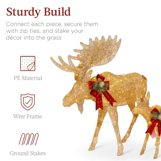 Best Choice Products 2-Piece Moose Family Lighted Christmas Yard D&eacute;cor Set w/ 370 LED Lights, Stakes, Zip Ties Gold {4}