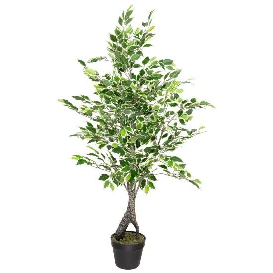 Northlight Artificial Variegated Ficus Leaf Potted Plant - 47" Green {3}