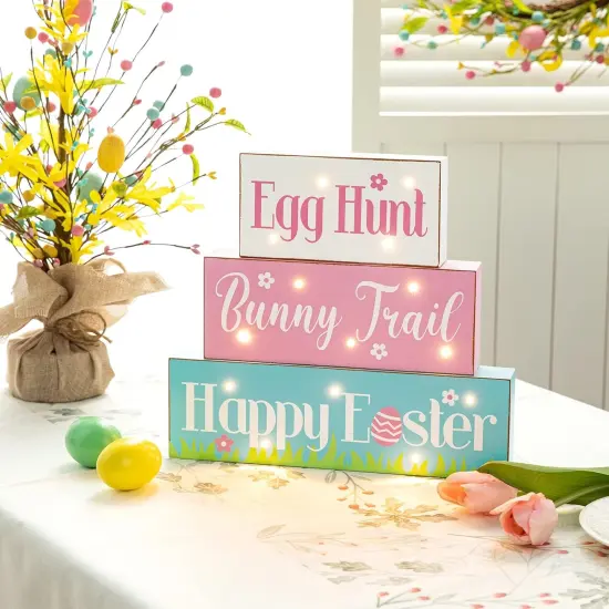 LED Lighted Wooden Easter Table Sign Spring Home Decor for Holiday Easter Party Supplies Props {2}