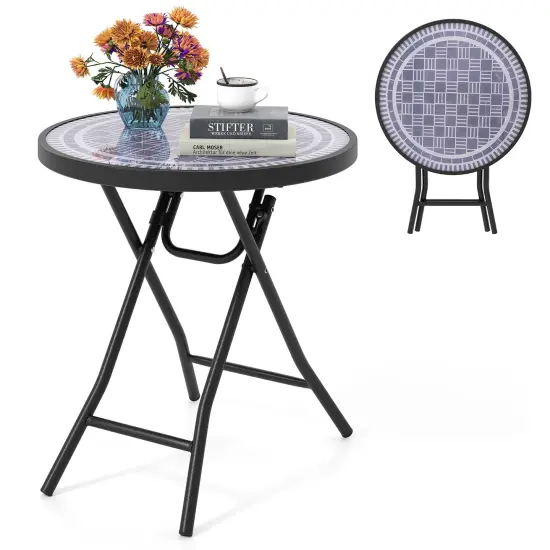 Black Metal Folding Side Table 18 Inch Round Compact Patio Coffee Table with Easy Storage Grey {4}
