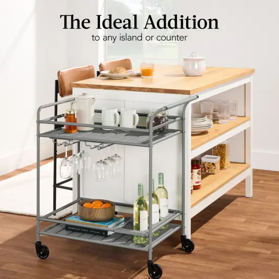 Best Choice Products 2-Tier Rolling Bar Cart Indoor/Outdoor w/ Storage Shelves, Wine Rack, Lockable Wheels Gray {6}