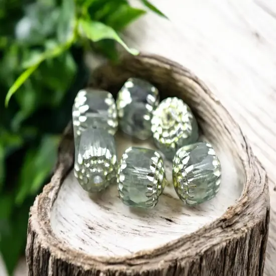 Metallic Mint Washed Mint Green Fire Polished Cathedral Beads -- Choose Your Size {2}